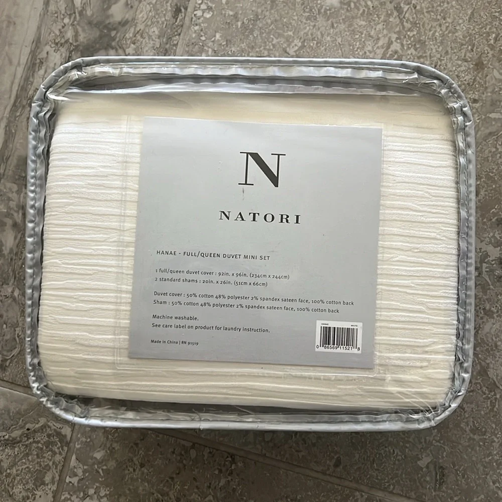NATORI Hanae Queen Cotton Blend Yarn Dyed 3-Piece Duvet Cover Set, New w/Tag
